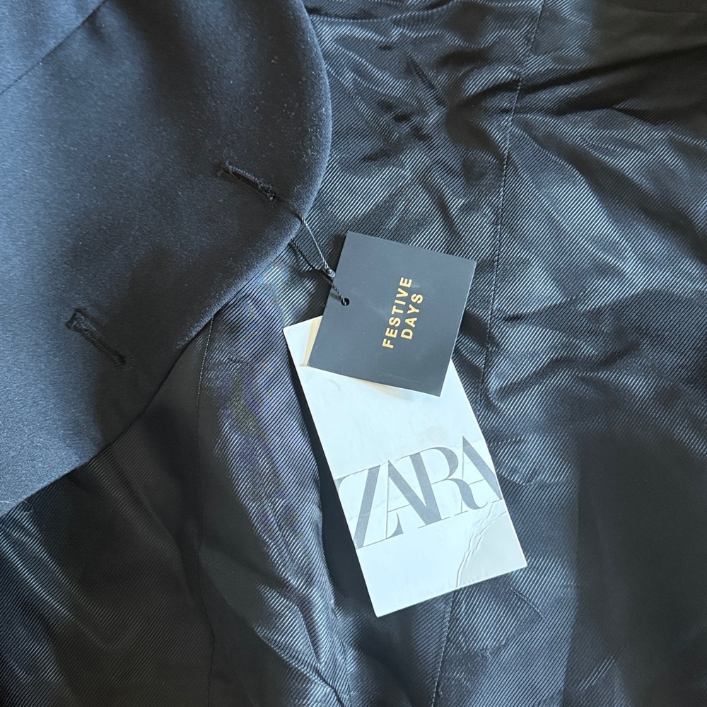NWT Zara Strapless Black Top Combination Satin Effect Bustier Top Size XL - Picture 5 of 5